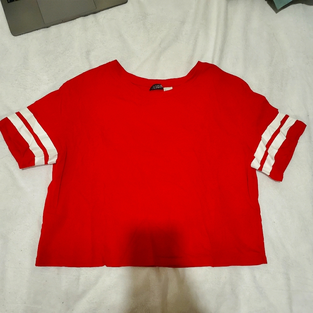 H&M crop top w/ striped sleevea